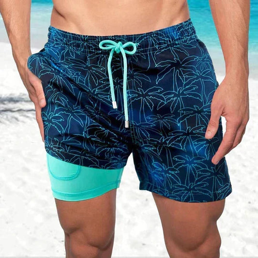 Quinton | Men's Tropical Print Lined Swim Shorts