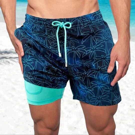 Quinton | Men's Tropical Print Lined Swim Shorts