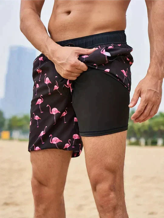 Quinton | Men's Tropical Print Lined Swim Shorts