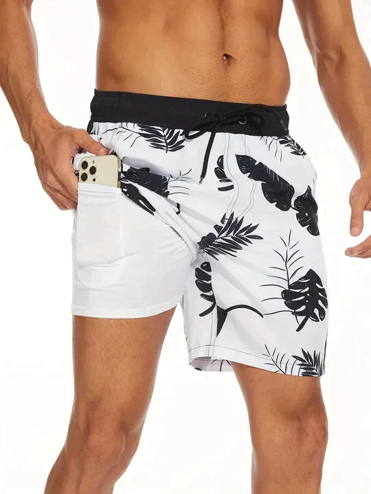 Quinton | Men's Tropical Print Lined Swim Shorts