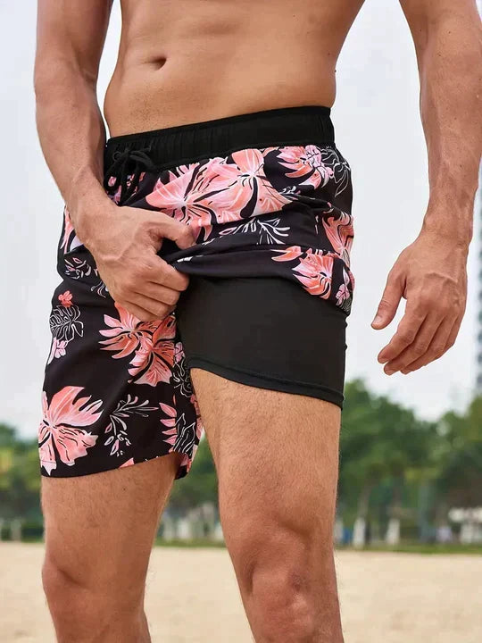 Quinton | Men's Tropical Print Lined Swim Shorts