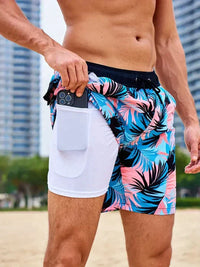 Quinton | Men's Tropical Print Lined Swim Shorts