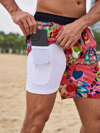 Quinton | Men's Tropical Print Lined Swim Shorts