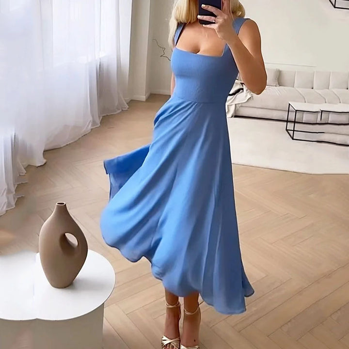 Raffine | Women's Square Neck Sleeveless Midi Dress