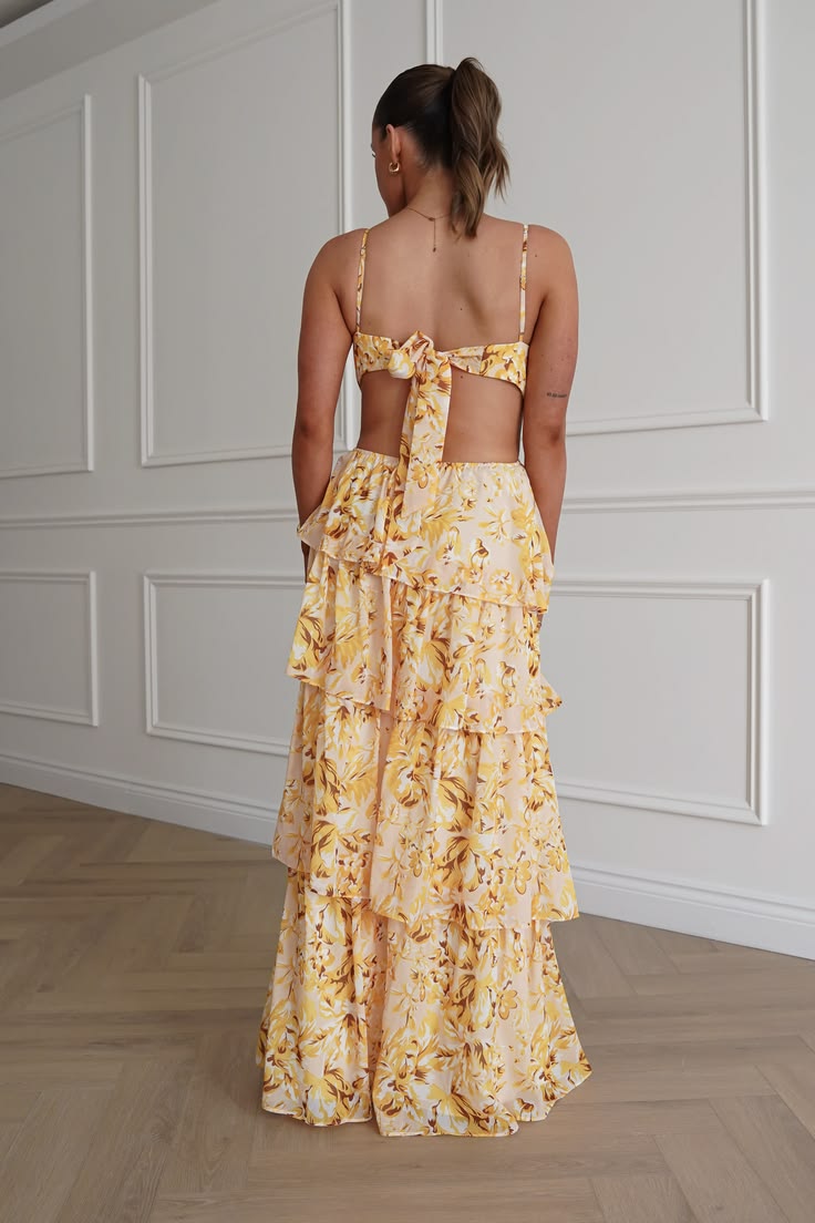 Rebecca Floral Tiered Maxi Dress Yellow