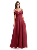 Red Miya A Line Floor Length Spaghetti Straps Ruffles Long Bridesmaid