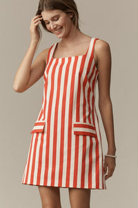 Red Square Neck Shift Pocket Dress
