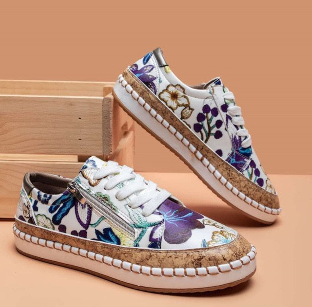 Reina | Women's Floral Embroidered Platform Sneakers