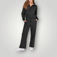 Remy | Women's Half Zip Hoodie Wide Leg Sweatpants Set