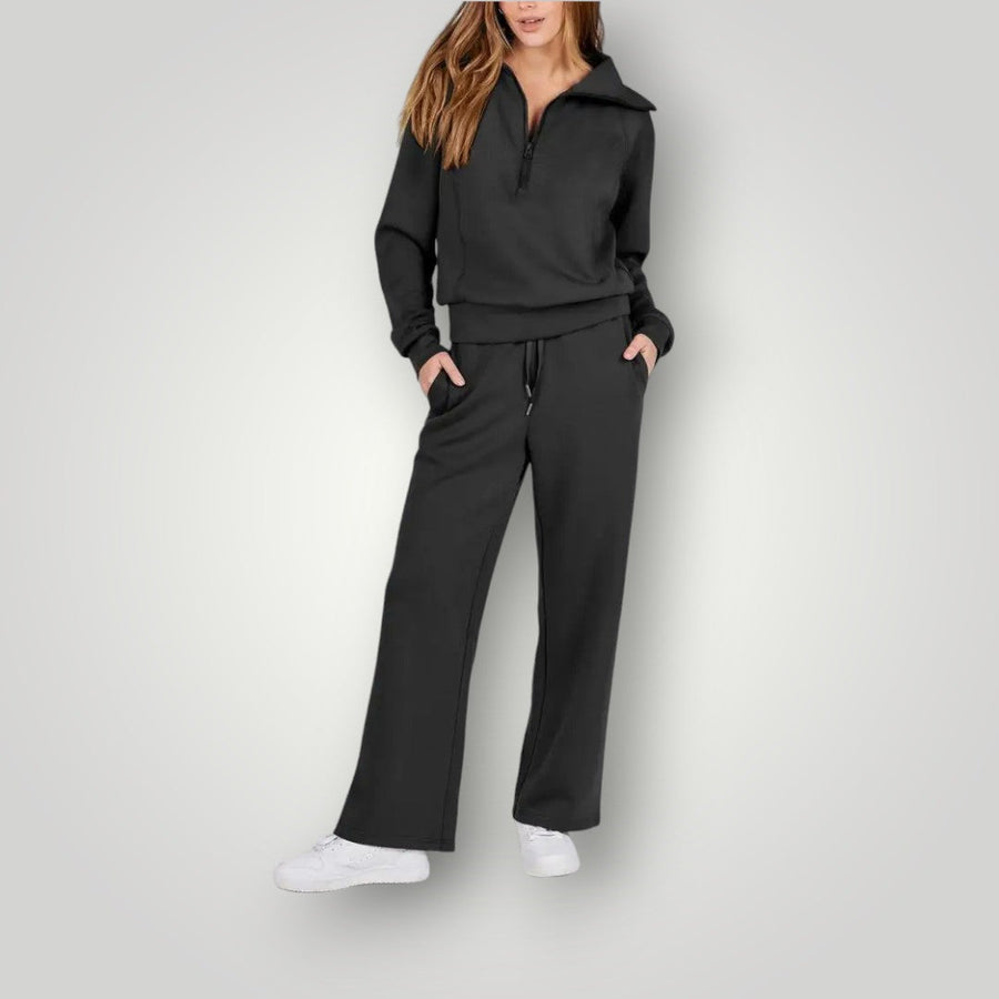 Remy | Women's Half Zip Hoodie Wide Leg Sweatpants Set