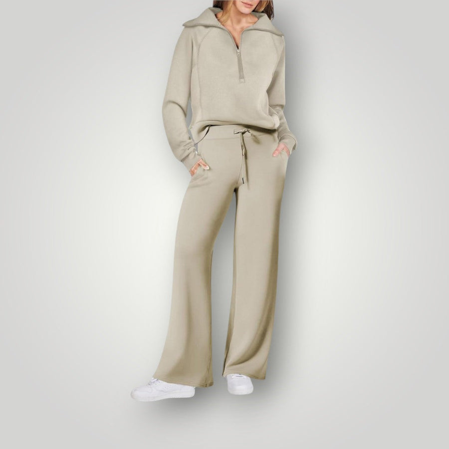 Remy | Women's Half Zip Hoodie Wide Leg Sweatpants Set