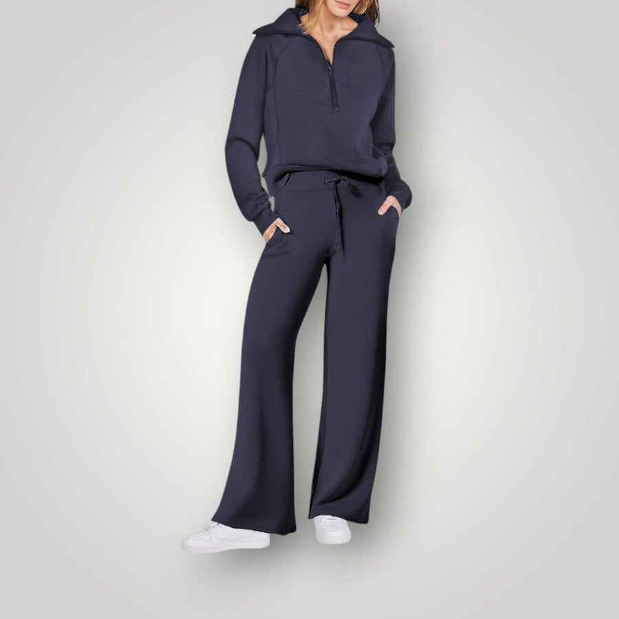 Remy | Women's Half Zip Hoodie Wide Leg Sweatpants Set
