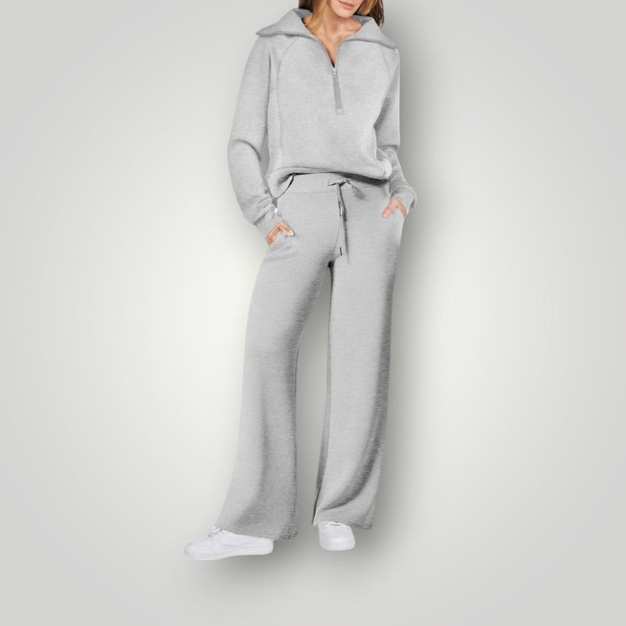 Remy | Women's Half Zip Hoodie Wide Leg Sweatpants Set