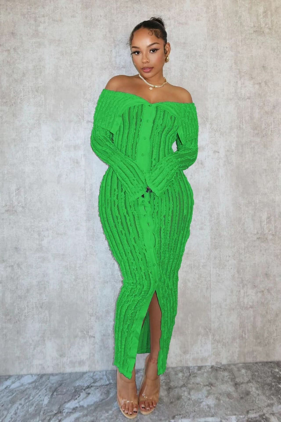 ALISE | OFF SHOULDER MAXI DRESS Green