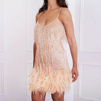 ALYA | FEATHER MINI DRESS Beige