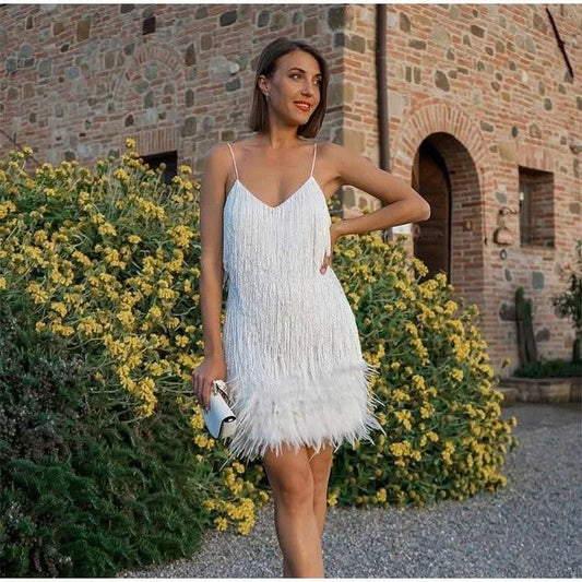 ALYA | FEATHER MINI DRESS White