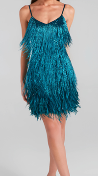 ALYSA | FRINGED MINI DRESS Teal