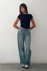 AMY | LOW-RISE JEANS Blue/White