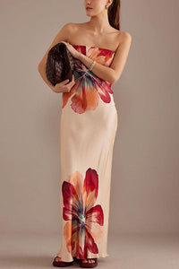 BECKY | SATIN FLORAL MAXI DRESS Multicolor