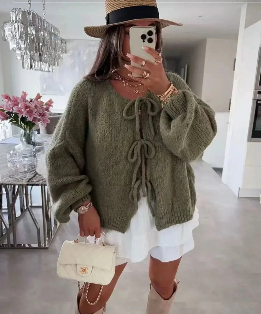 BELLA | BOW CARDIGAN green