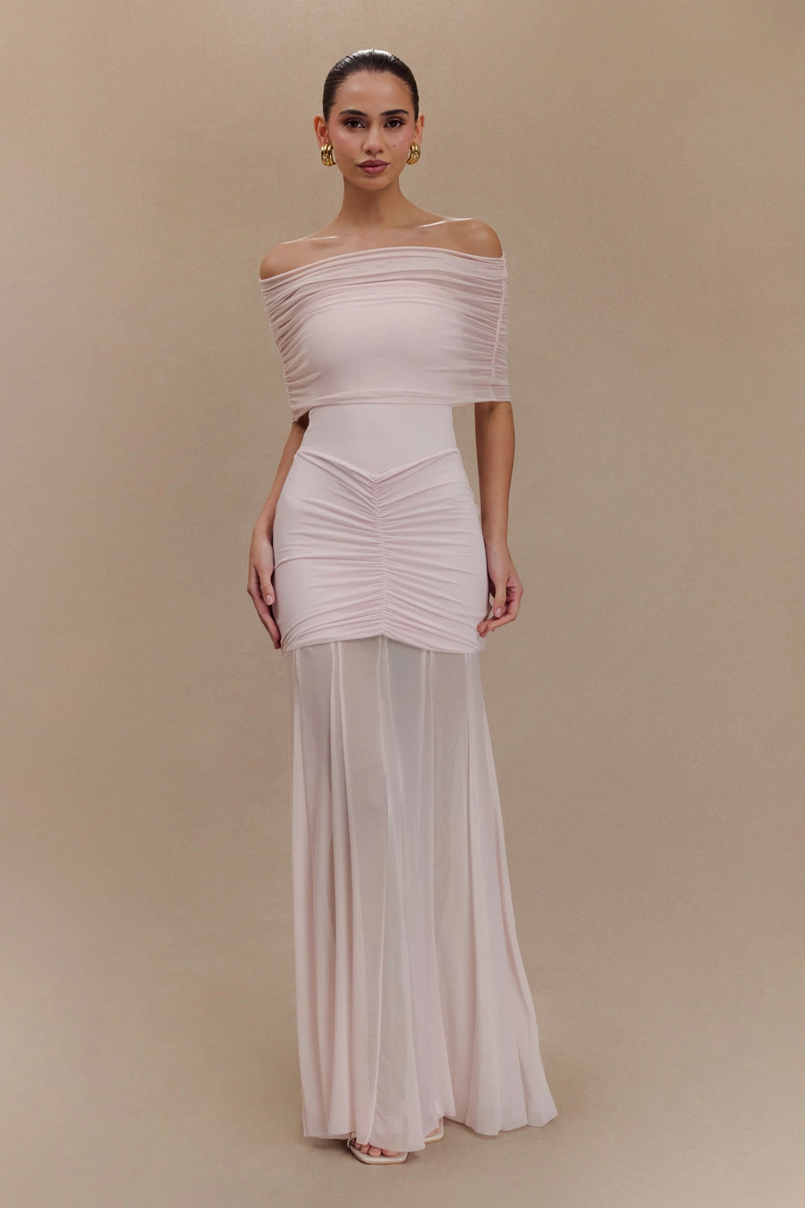 CASPIAN | OFF SHOULDER MAXI DRESS Pale Pink
