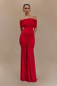 CASPIAN | OFF SHOULDER MAXI DRESS Red