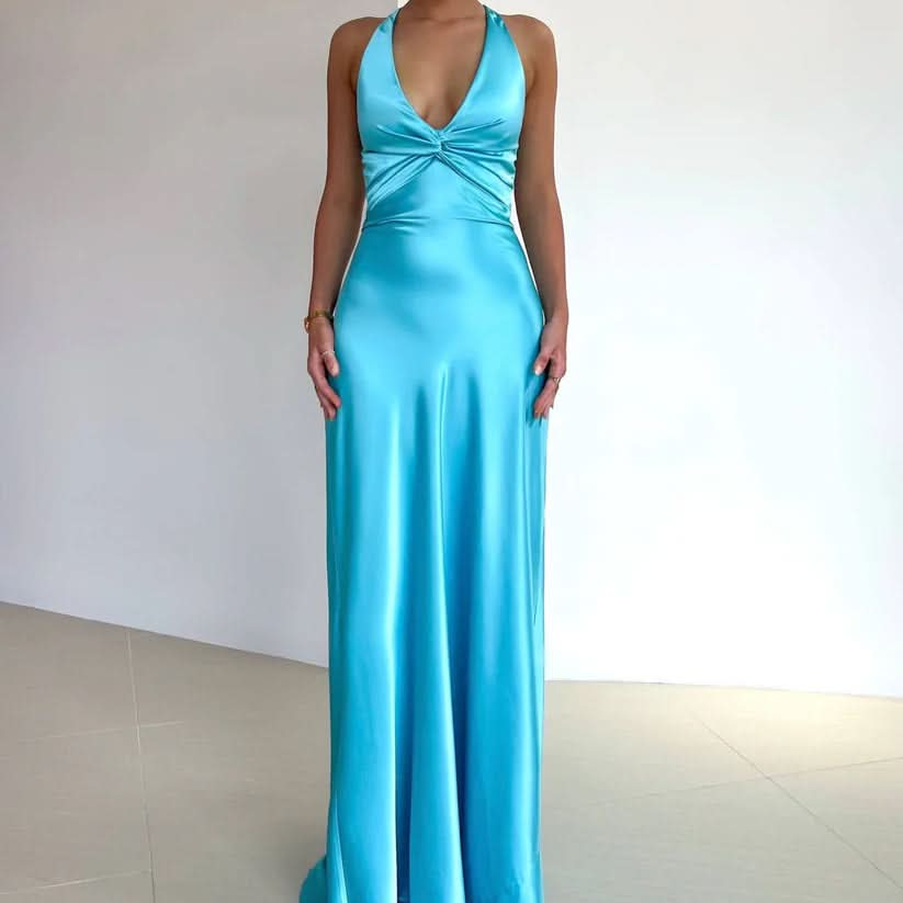 CELESTE | BOW MAXI DRESS Blue