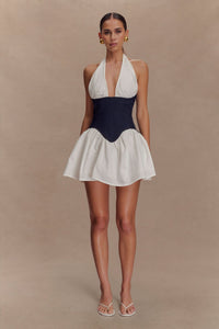 DENISE | HALTER MINI DRESS White