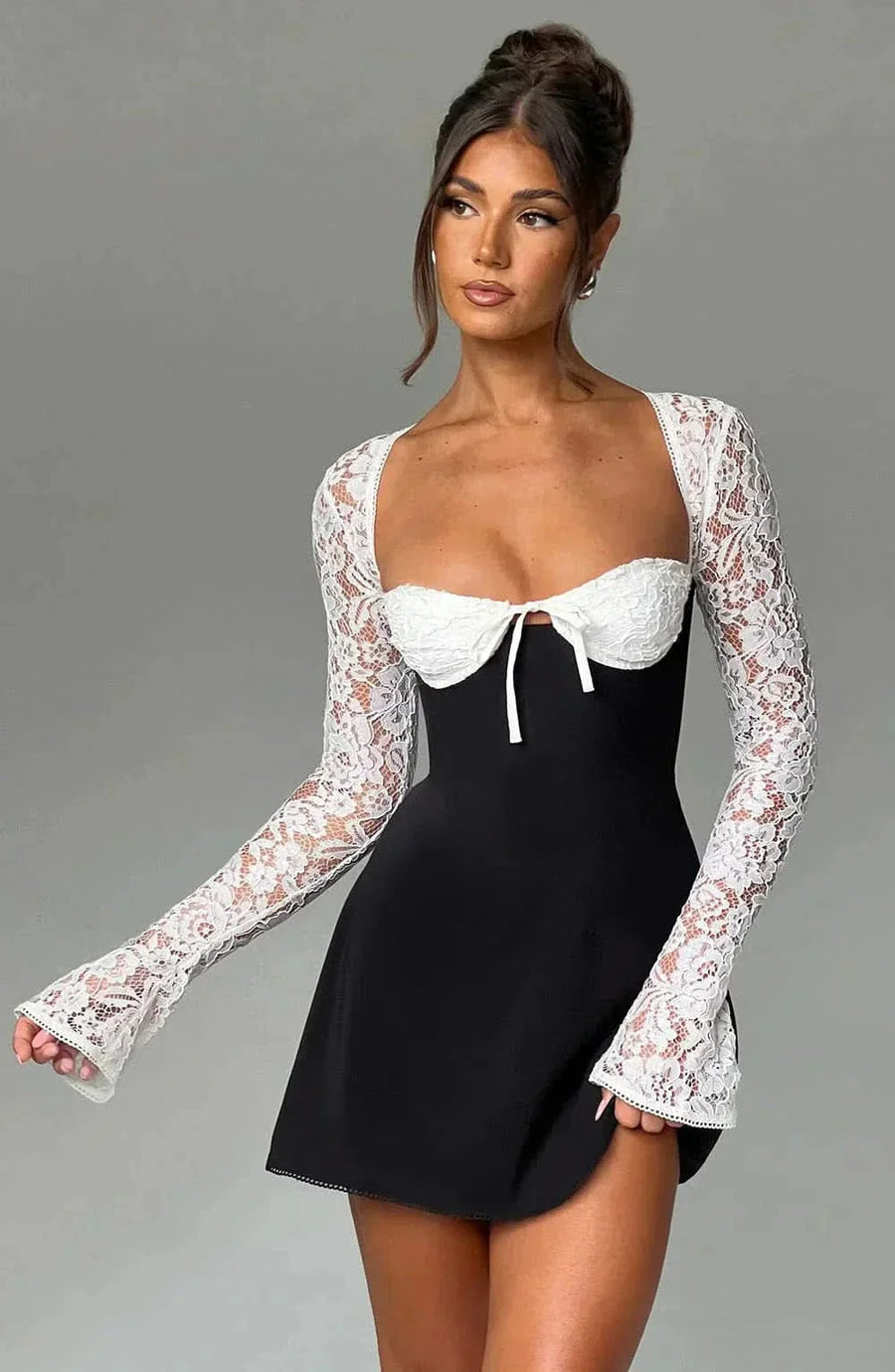 DENISE | LACE MINI DRESS Black & white
