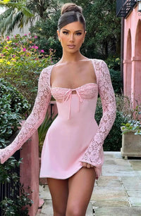 DENISE | LACE MINI DRESS Pink