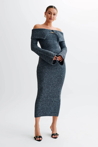 DIANA | OFF SHOULDER KNIT DRESS Gray