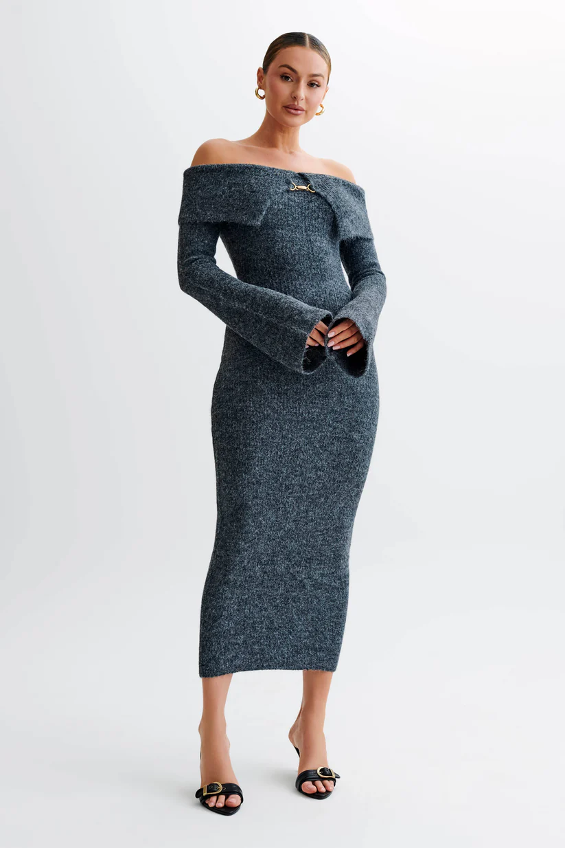DIANA | OFF SHOULDER KNIT DRESS Gray