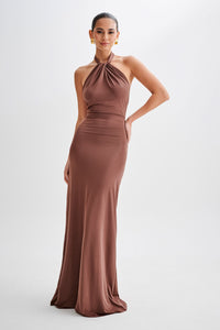 ELYNA | HALTER MAXI DRESS Chocolate