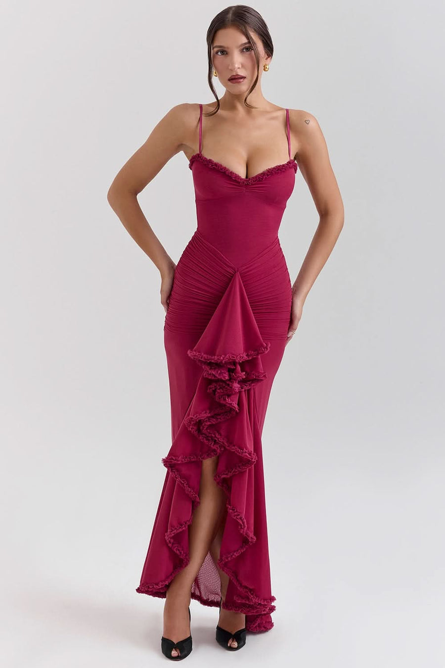 GABBI | RUFFLED MAXI DRESS Burgundy