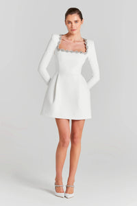 Jade Crystal-Neck Mini Dress