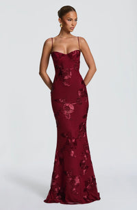 JOYCE | FLORAL CORSET MAXI DRESS Burgundy