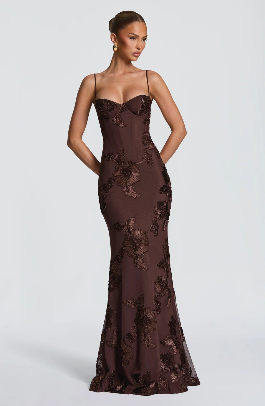 JOYCE | FLORAL CORSET MAXI DRESS Plum Brown