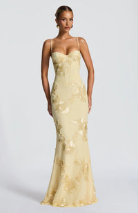 JOYCE | FLORAL CORSET MAXI DRESS Lemon