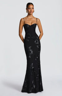 JOYCE | FLORAL CORSET MAXI DRESS Black