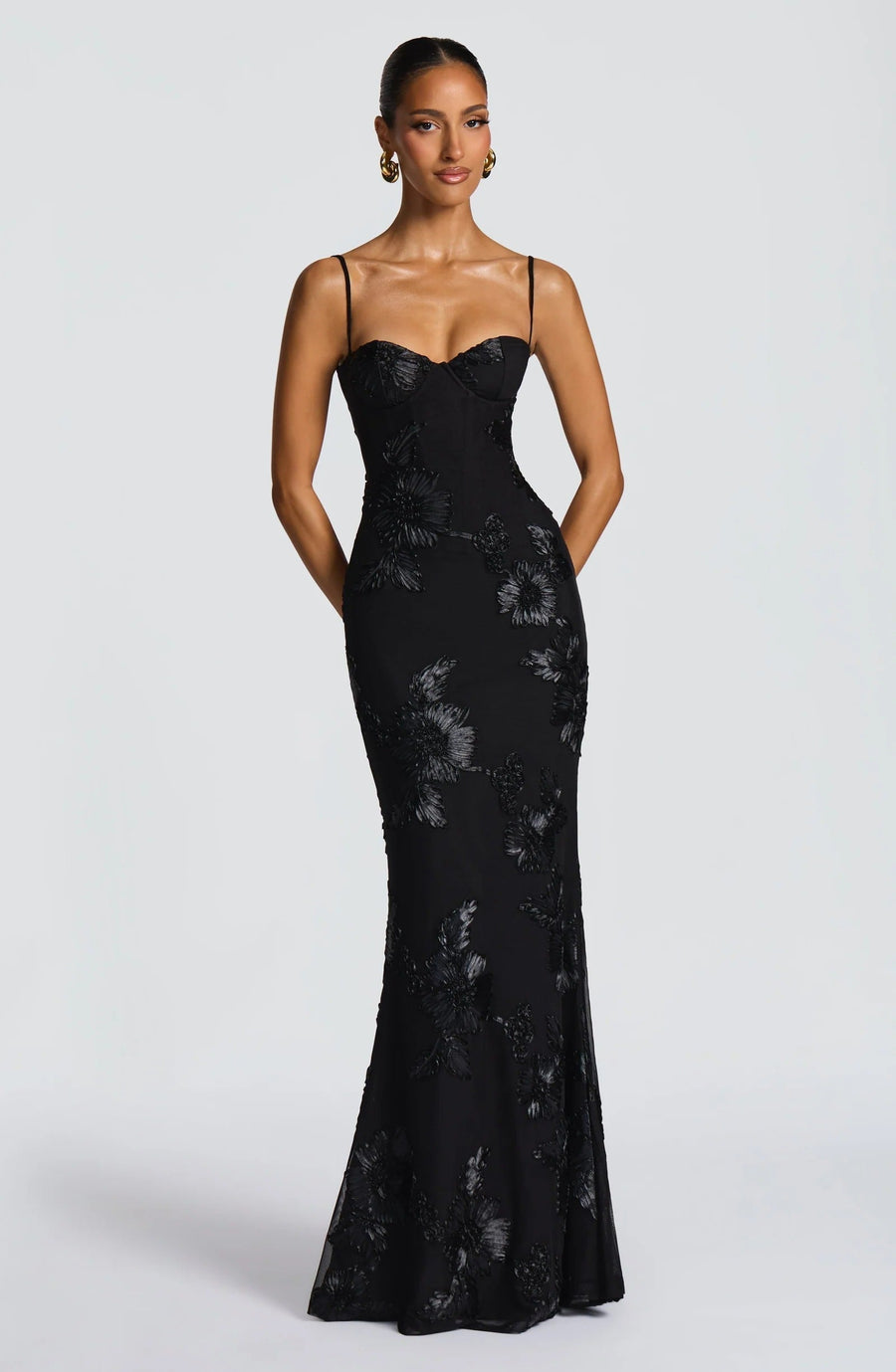 JOYCE | FLORAL CORSET MAXI DRESS Black