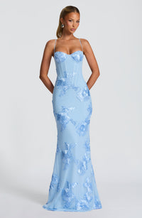 JOYCE | FLORAL CORSET MAXI DRESS Glacier Blue