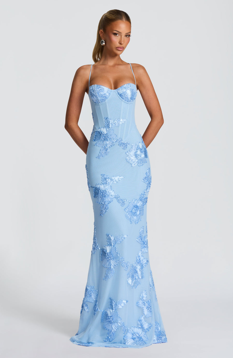 JOYCE | FLORAL CORSET MAXI DRESS Glacier Blue