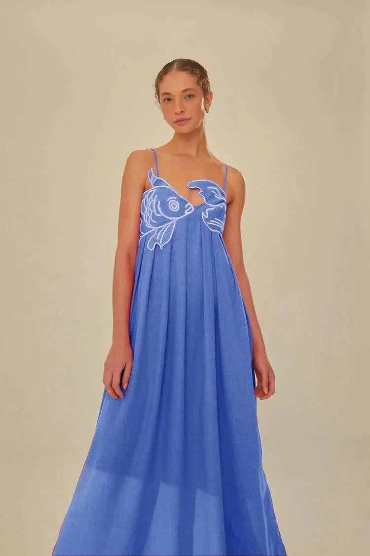 LENA | FISH MAXI DRESS Blue
