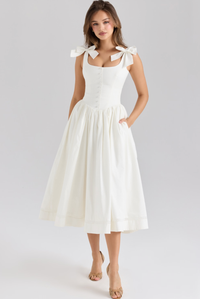LILLIA | BOW MIDI DRESS White