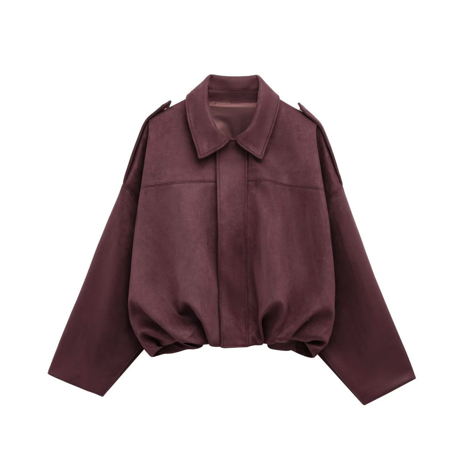 MARA | ELEGANT SUEDE LOOSE JACKET Burgundy