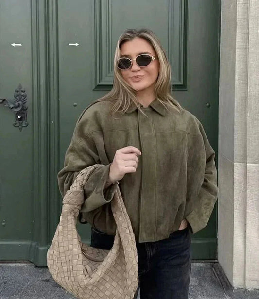 MARA | ELEGANT SUEDE LOOSE JACKET Green
