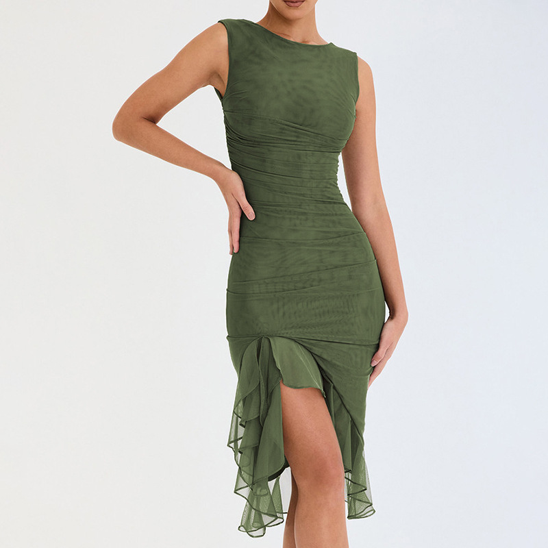 MEEDA | RUFFLE MIDI DRESS Green