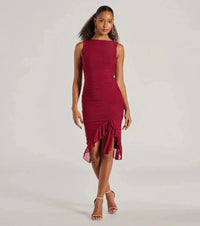 MEEDA | RUFFLE MIDI DRESS Red