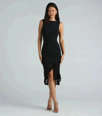 MEEDA | RUFFLE MIDI DRESS Black