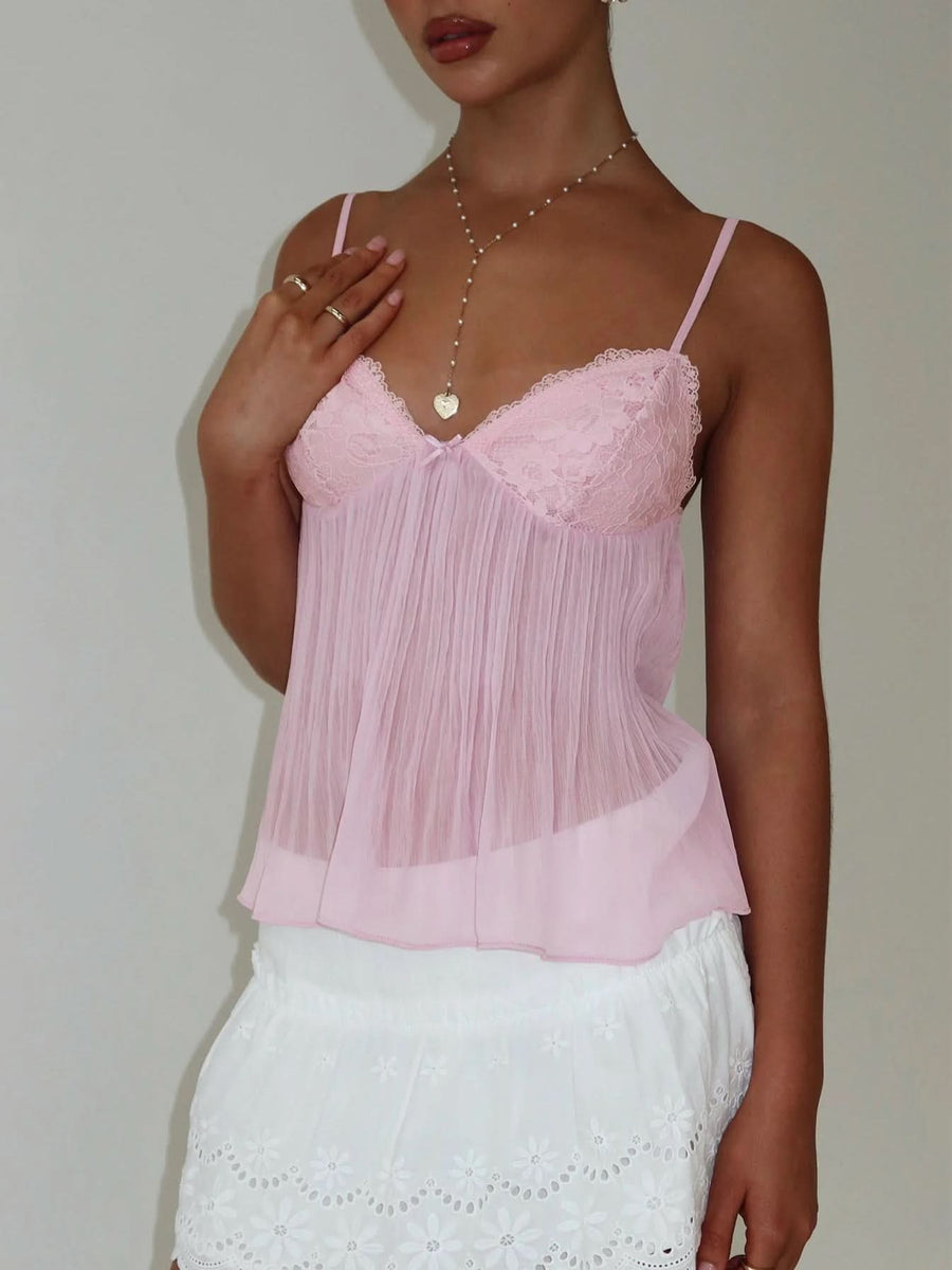 NOBLE | LACE PLEATED TOP Pink